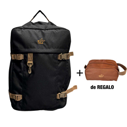 Mochila de viaje negra 40 lts + Estuche cosmetiquero GRATIS + Envío GRATIS