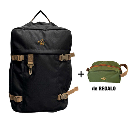 Mochila de viaje negra 40 lts + Estuche cosmetiquero GRATIS + Envío GRATIS