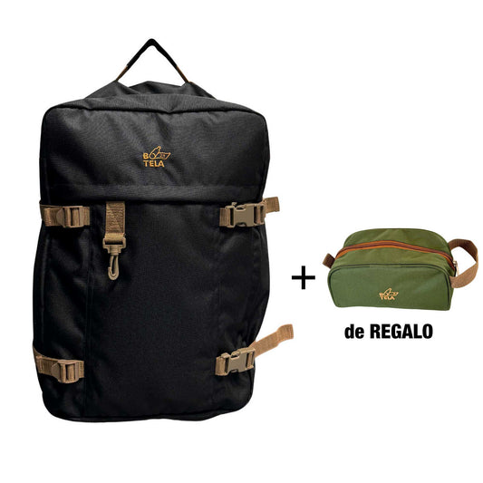 Mochila de viaje negra 40 lts + Estuche cosmetiquero GRATIS + Envío GRATIS