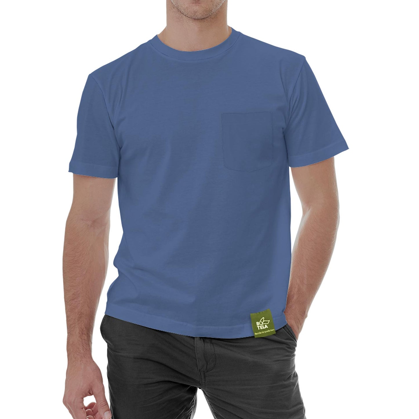 Remera sustentable hombre manga corta azul